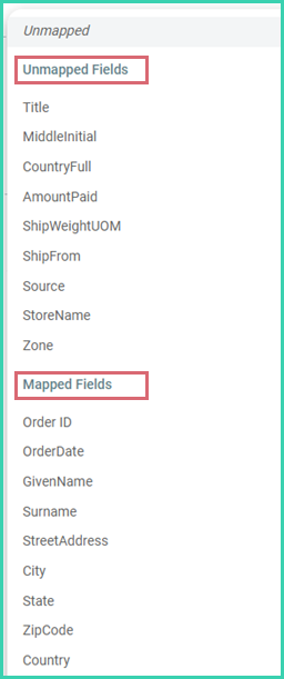 Mapped and unmapped field indicators in the mapping screen