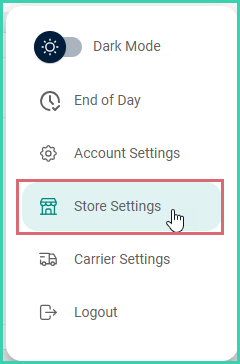 Store settings is being clicked in the main menu.