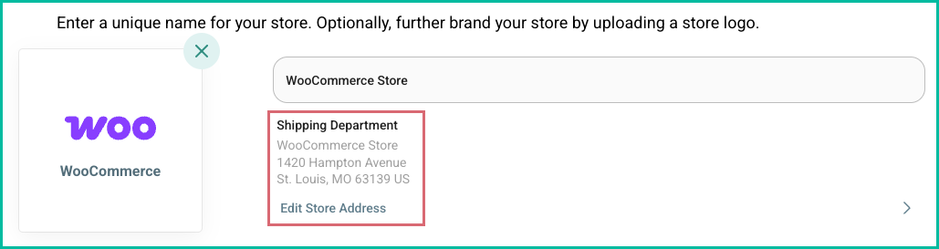 The added store address is displayed.